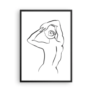 Póster en marco negro - Silueta minimalista de una mujer con los brazos sobre la cabeza. - 50x70cm - Pose matinal - Decoración de pared moderna para salón y dormitorio ARTTOR