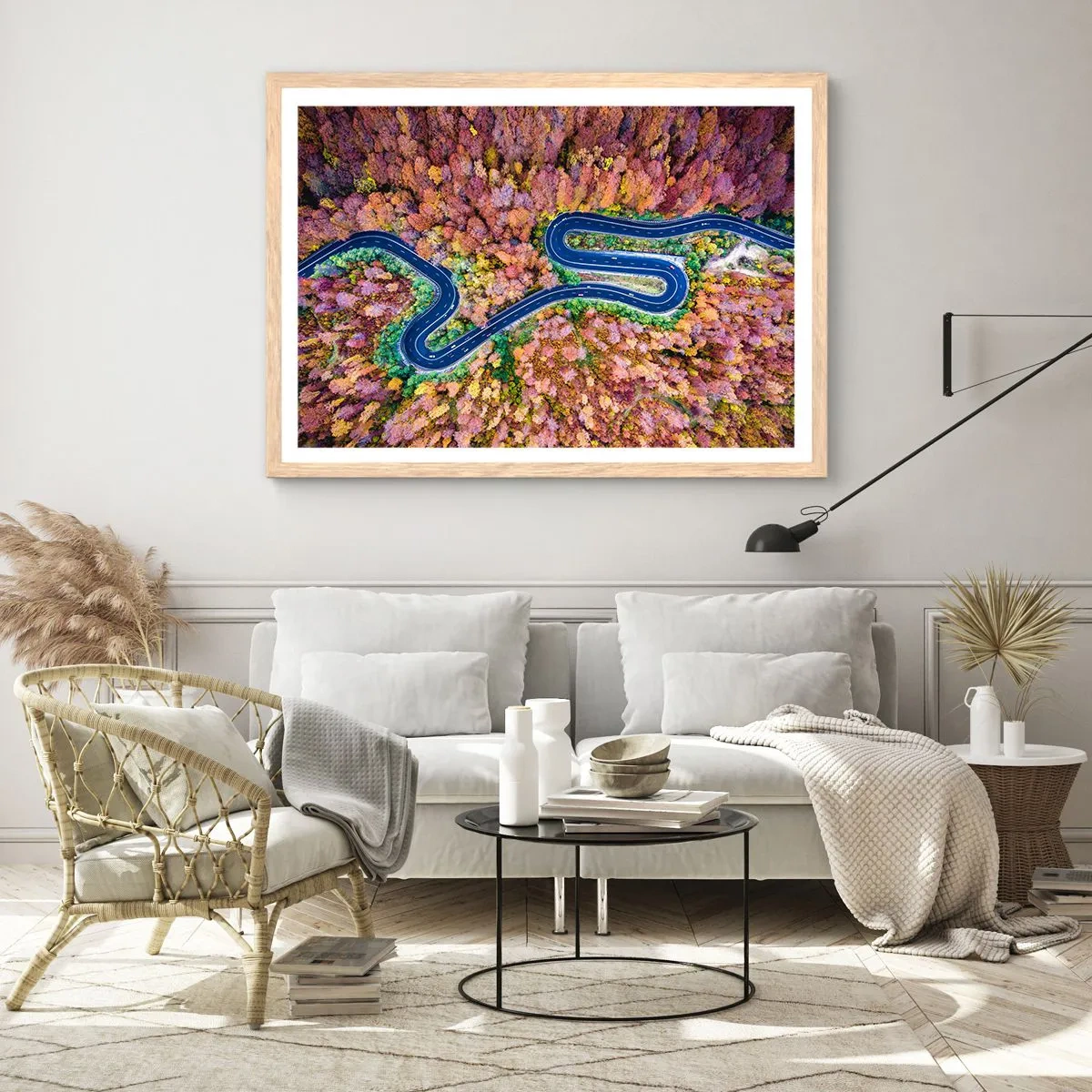 Póster en marco roble claro - Un camino sinuoso a través del bosque - 40x30 cm