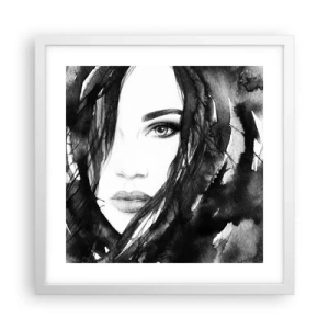 Póster en marco blanco - Retrato de una dama en blanco y negro - 40x40 cm