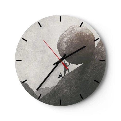 Reloj de pared - Reloj de vidrio - Una figura empujando una roca cuesta arriba contra un cielo gris. - 30x30cm - Creo, contra toda esperanza - Decoración de pared moderna para salón, cocina y dormitorio ARTTOR