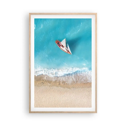 Póster en marco roble claro - Frontera celeste y dorada - 61x91 cm