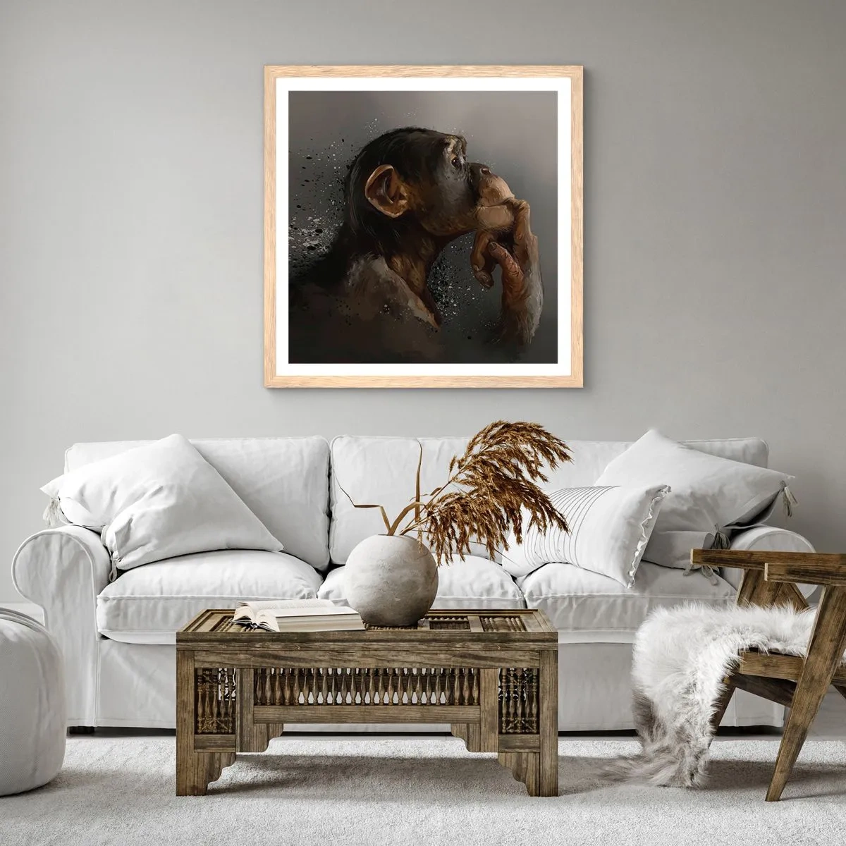 Póster en marco roble claro - La evolución del pensador - 40x40 cm