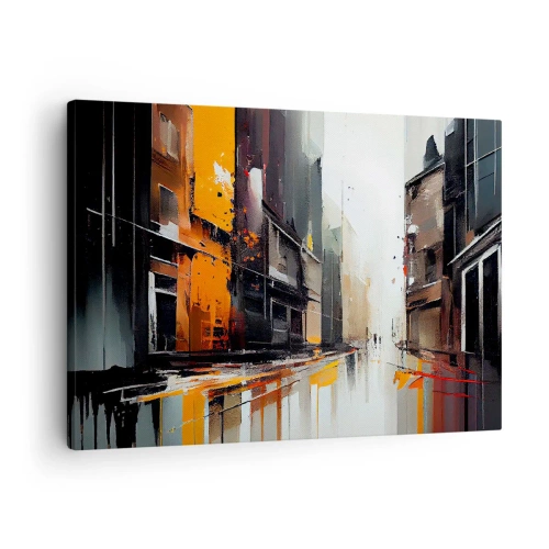 Cuadro sobre lienzo - Impresión de Imagen - Vista abstracta de una calle de la ciudad bajo la lluvia - 70x50cm - Día lluvioso - Decoración de pared moderna para salón y dormitorio ARTTOR