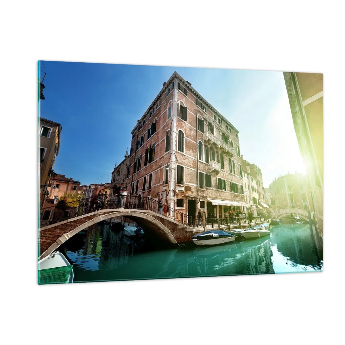 Cuadro sobre vidrio - Impresiones sobre Vidrio - Venecia con canal, puente y edificios históricos - 120x80cm - Venecia - Amore Mio - Decoración de pared moderna para salón y dormitorio ARTTOR