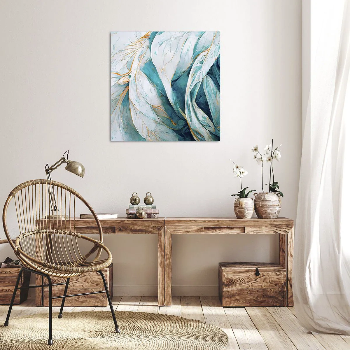 Cuadro sobre lienzo - Impresión de Imagen - Abstracción azul con motivos dorados - 30x30 cm