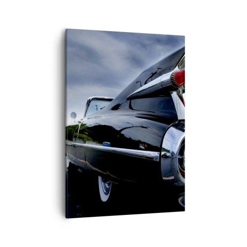 Cuadro sobre lienzo - Impresión de Imagen - Un coche retro clásico con cromo brillante y aletas. - 50x70cm - ¡Por eso es hermoso! - Decoración de pared moderna para salón y dormitorio ARTTOR