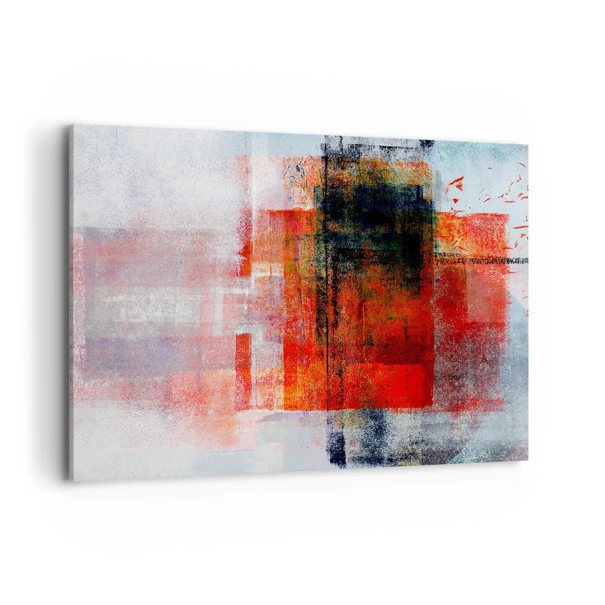Cuadro sobre lienzo - Impresión de Imagen - Composición geométrica abstracta con acentos rojos y naranjas. - 100x70cm - Composición brillante - Decoración de pared moderna para salón y dormitorio ARTTOR