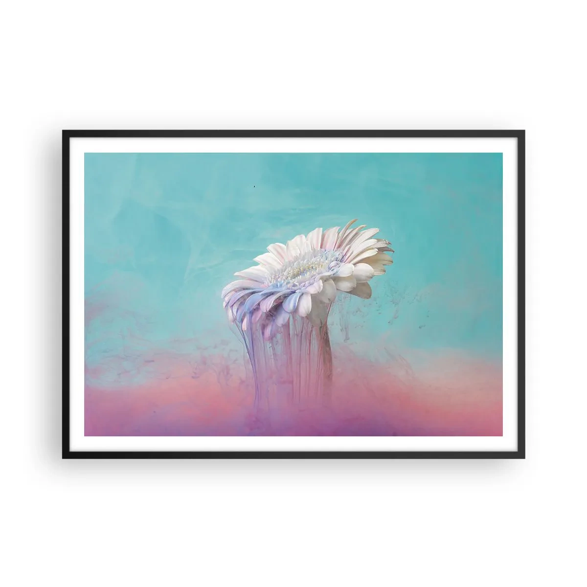 Póster en marco negro - Gerbera pastel con efecto difuminado - 100x70cm - El inframundo de las flores - Decoración de pared moderna para salón y dormitorio ARTTOR