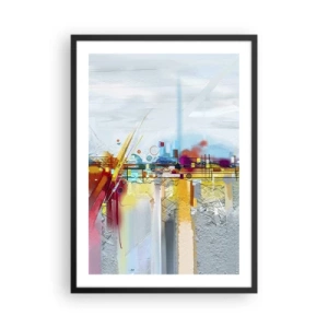 Póster en marco negro - Panorama abstracto colorido de la ciudad - 50x70cm - Un puente de alegría sobre el río de la vida - Decoración de pared moderna para salón y dormitorio ARTTOR