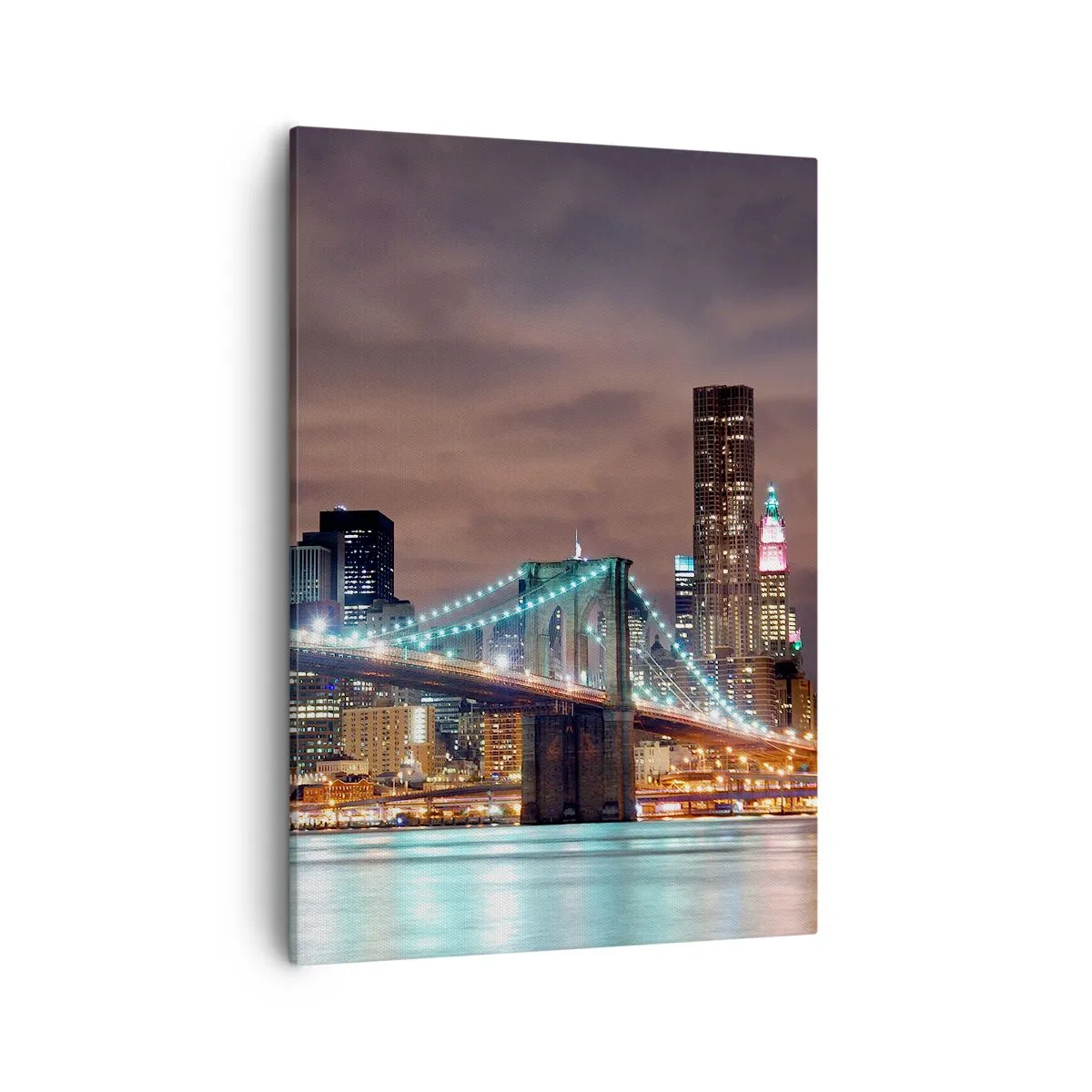 Cuadro sobre lienzo - Impresión de Imagen - El puente iluminado por la noche con el panorama de la ciudad moderna como telón de fondo. - 50x70cm - Las luces de la gran ciudad - Decoración de pared moderna para salón y dormitorio ARTTOR