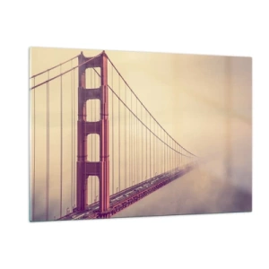 Cuadro sobre vidrio - Impresiones sobre Vidrio - El puente Golden Gate de San Francisco en un paisaje brumoso - 120x80cm - Entre el cielo y la tierra - Decoración de pared moderna para salón y dormitorio ARTTOR