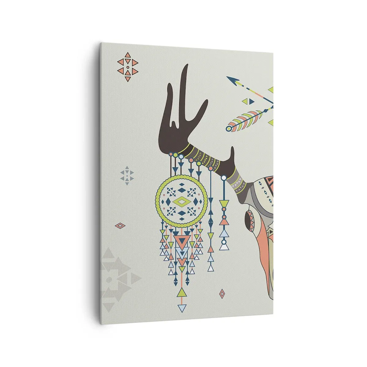 Cuadro sobre lienzo - Impresión de Imagen - Decoración boho con calavera de ciervo y atrapasueños - 70x100cm - Trofeo de cazador indio - Decoración de pared moderna para salón y dormitorio ARTTOR