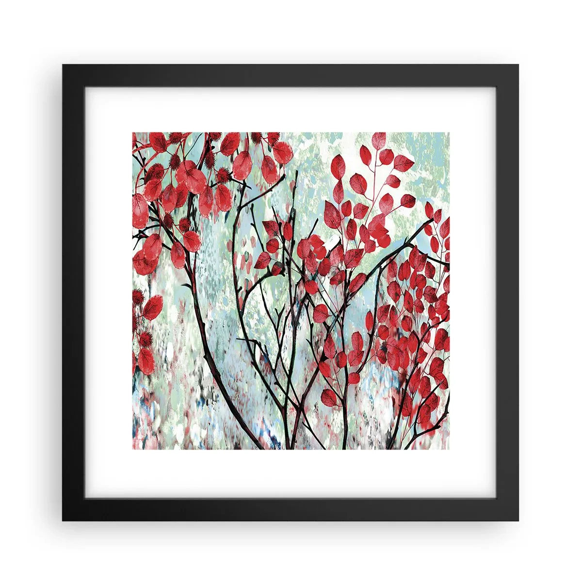 Póster en marco negro - Un árbol en escarlata - 30x30 cm