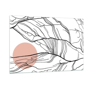 Cuadro sobre vidrio - Impresiones sobre Vidrio - Líneas sombreadas de ramas con un sol beige - 120x80cm - En una red de ramas - Decoración de pared moderna para salón y dormitorio ARTTOR