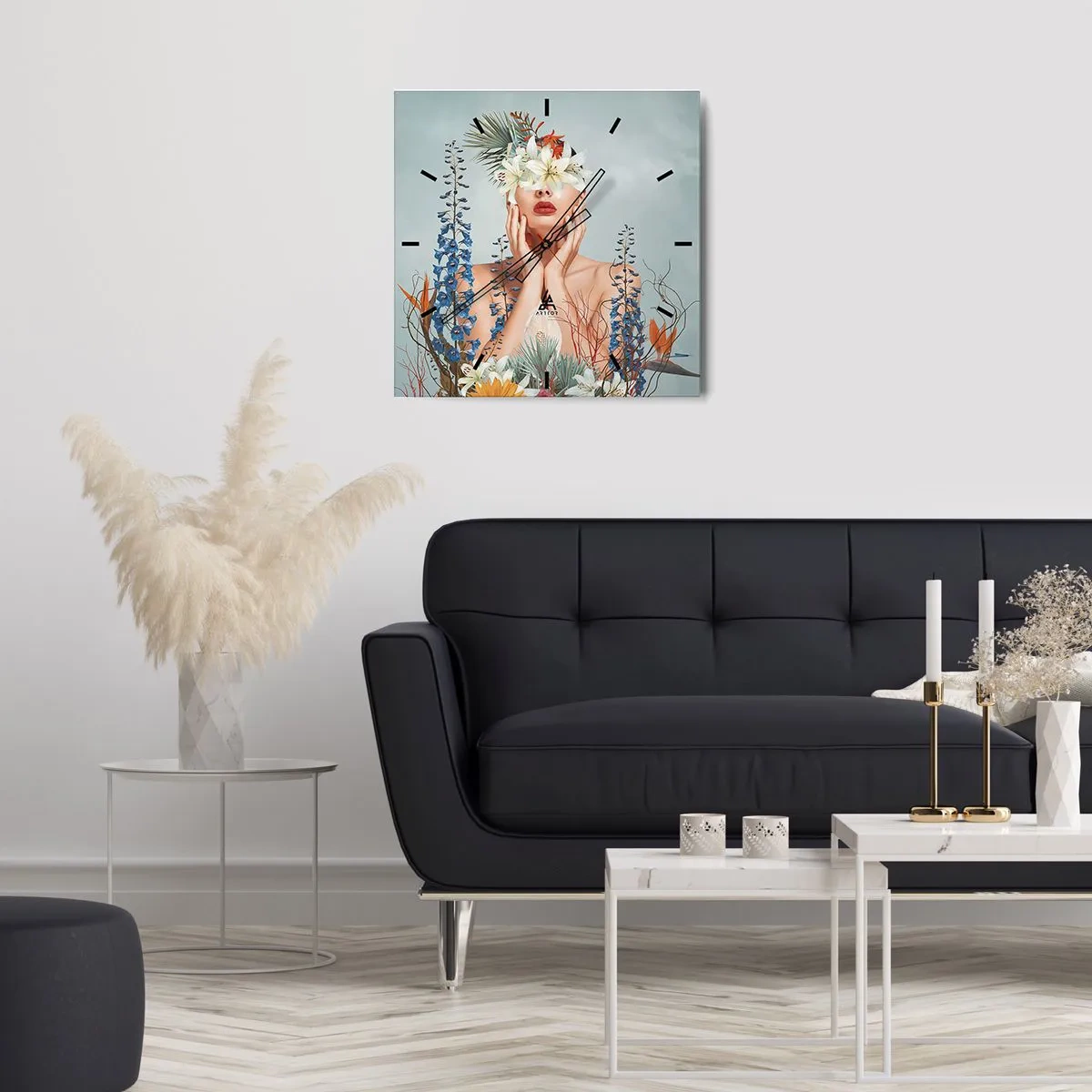 Reloj de pared - Reloj de vidrio - Mujer-flor - 30x30 cm