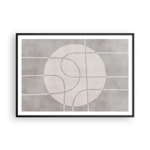 Póster en marco negro - Patrón geométrico en tonos grises y blancos. - 100x70cm - Circular y rectilíneo - Decoración de pared moderna para salón y dormitorio ARTTOR