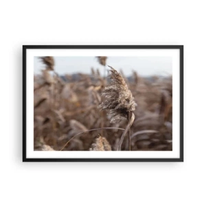Póster en marco negro - Delicadas hierbas en tonos beige sobre el fondo de la naturaleza. - 70x50cm - Es hora de volar con el viento - Decoración de pared moderna para salón y dormitorio ARTTOR
