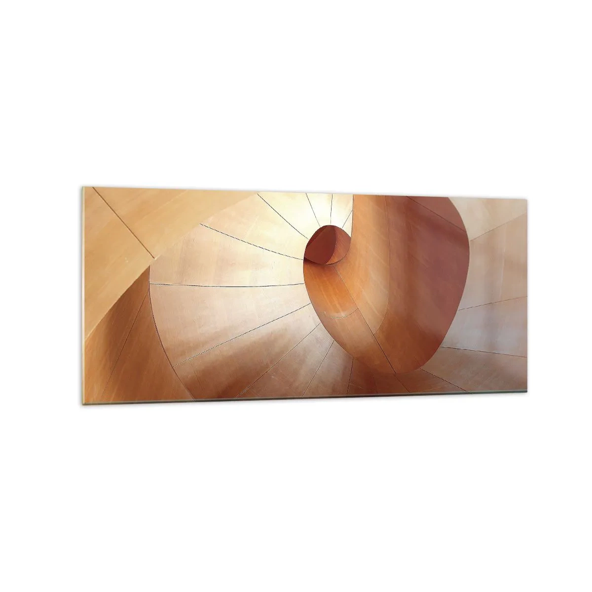 Cuadro sobre vidrio - Impresiones sobre Vidrio - Espiral abstracta en tonos madera y marrón claro. - 120x50cm - Serpentina arquitectónica - Decoración de pared moderna para salón y dormitorio ARTTOR