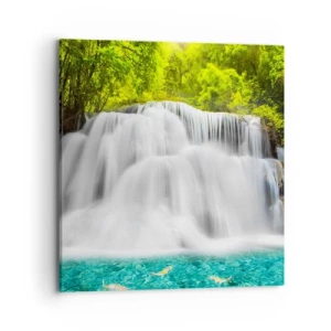 Cuadro sobre lienzo - Impresión de Imagen - Cascada espumosa, de verde a azul - 70x70 cm