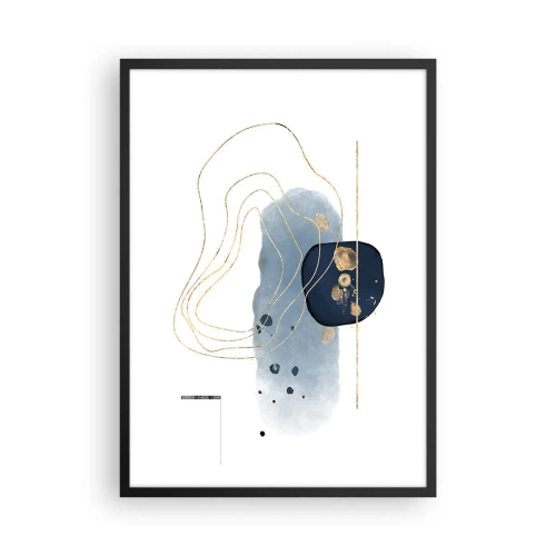 Póster en marco negro - Una composición abstracta moderna en tonos azules y dorados. - 50x70cm - Fantasía azul y oro - Decoración de pared moderna para salón y dormitorio ARTTOR