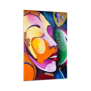 Cuadro sobre vidrio - Impresiones sobre Vidrio - Una abstracción colorida con un motivo facial en una composición dinámica. - 70x100cm - Toque de color - Decoración de pared moderna para salón y dormitorio ARTTOR