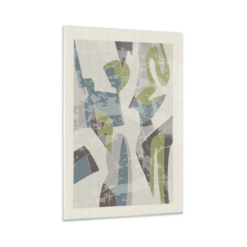Cuadro sobre vidrio - Impresiones sobre Vidrio - Formas abstractas en verde y azul sobre un fondo claro - 80x120cm - Composición tras vidriera - Decoración de pared moderna para salón y dormitorio ARTTOR
