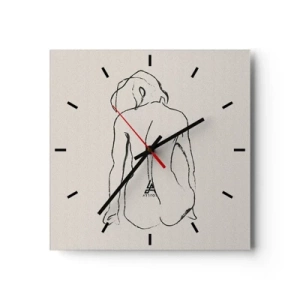 Reloj de pared - Reloj de vidrio - Un boceto sutil de la silueta de una niña desde atrás. - 30x30cm - Esbozos de una espalada - Decoración de pared moderna para salón y dormitorio ARTTOR