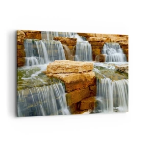 Cuadro sobre lienzo - Impresión de Imagen - Una cascada que fluye por escalones de piedra. - 120x80cm - Escalera al cielo - Decoración de pared moderna para salón y dormitorio ARTTOR