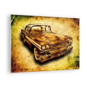 Cuadro sobre vidrio - Impresiones sobre Vidrio - Un coche clásico con un fondo vintage. - 70x50cm - La belleza perdurable de los clásicos - Decoración de pared moderna para salón y dormitorio ARTTOR