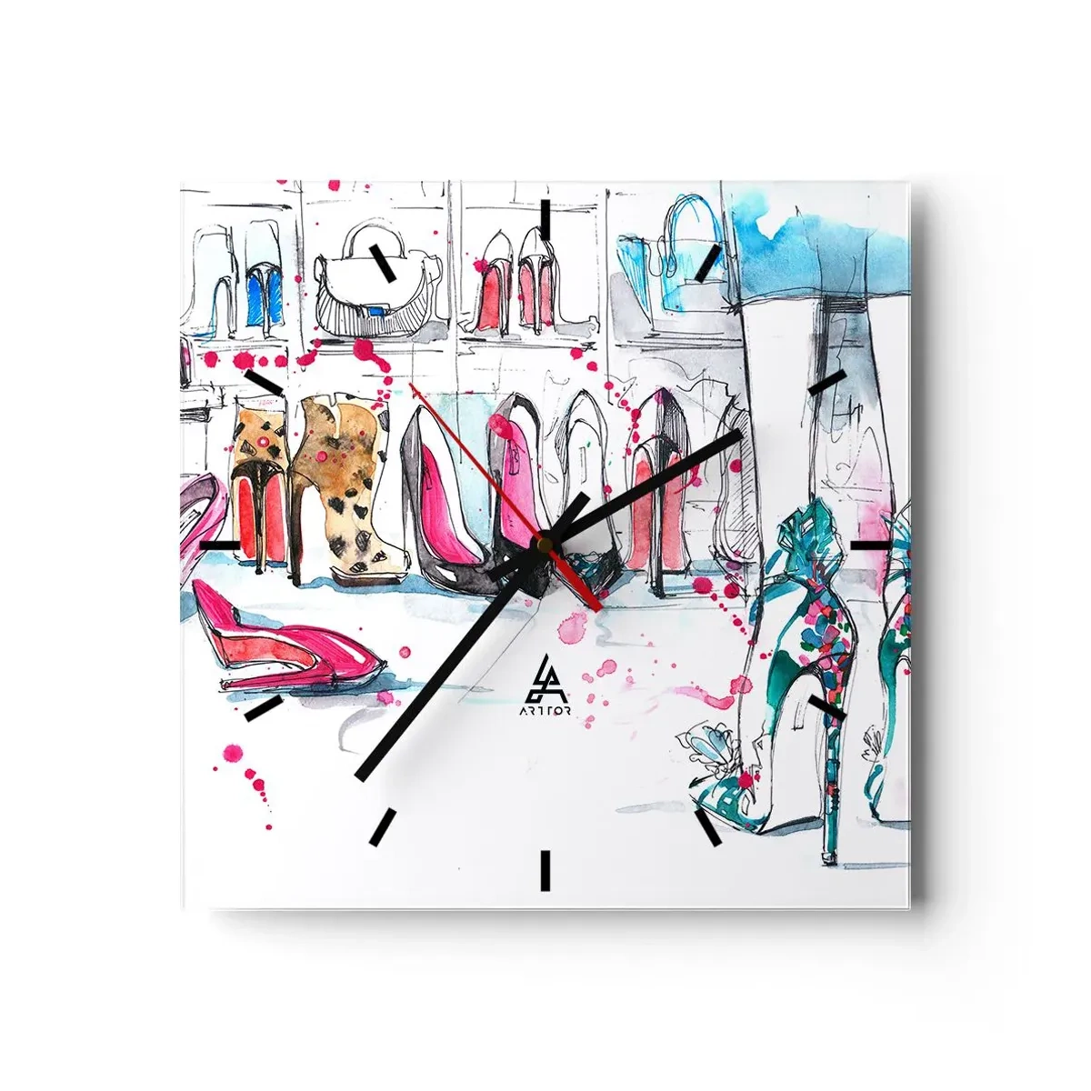 Reloj de pared - Reloj de vidrio - Gráficos artísticos con tacones altos y accesorios. - 30x30cm - Ábrete, sésamo - Decoración de pared moderna para salón y dormitorio ARTTOR