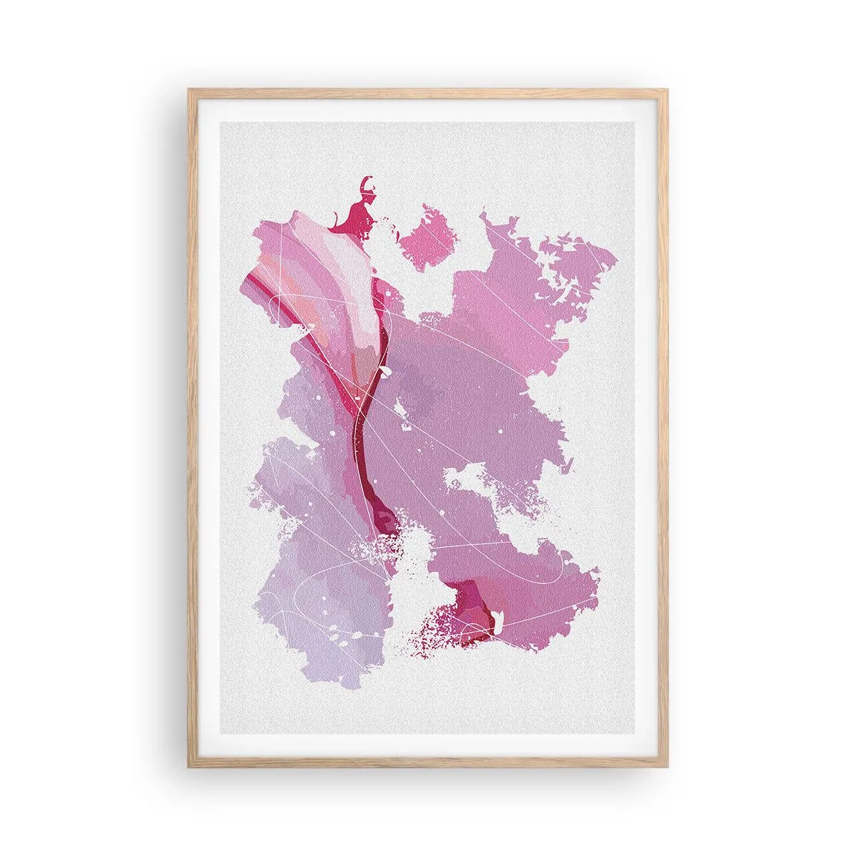 Póster en marco roble claro - Mapa de un mundo rosa - 70x100 cm