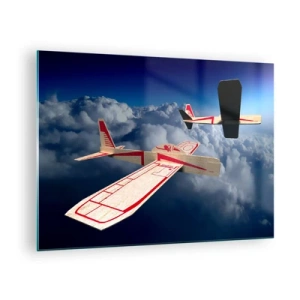 Cuadro sobre vidrio - Impresiones sobre Vidrio - Modelos de aviones planeando en las nubes - 70x50cm - Más alto, más lejos - Decoración de pared moderna para salón y dormitorio ARTTOR