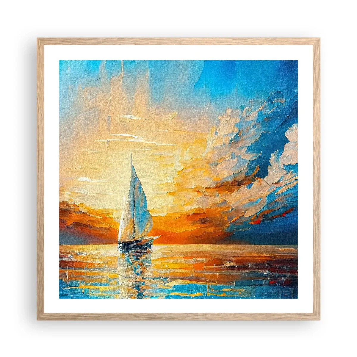 Póster en marco roble claro - Navegando en oro - 60x60 cm