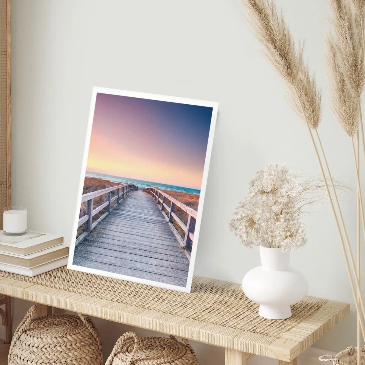 Póster - Un embarcadero de madera que conduce al mar al atardecer. - 50x70cm - Aurora vespertina del Báltico - Decoración de pared moderna para salón y dormitorio ARTTOR