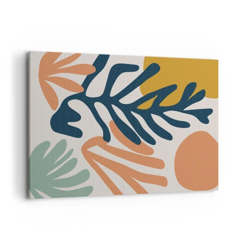 Cuadro sobre lienzo - Impresión de Imagen - Hojas coloridas en estilo abstracto. - 100x70cm - Mares de coral - Decoración de pared moderna para salón y dormitorio ARTTOR