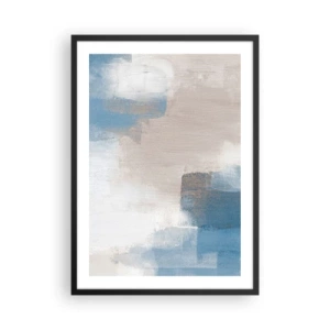 Póster en marco negro - Composición abstracta en tonos azules y beige. - 50x70cm - Abstracción rosa tras un velo azul - Decoración de pared moderna para salón y dormitorio ARTTOR