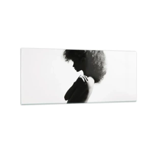 Cuadro sobre vidrio - Impresiones sobre Vidrio - Una silueta sutil de una mujer en tonos blanco y negro sobre un fondo claro. - 120x50cm - Como una flor en un tallo delgado - Decoración de pared moderna para salón y dormitorio ARTTOR