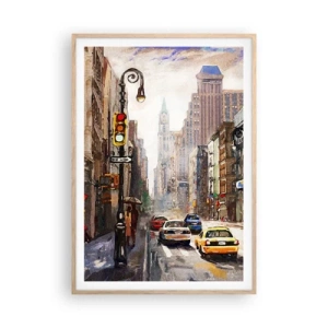 Póster en marco roble claro - Nueva York - también colorida bajo la lluvia - 70x100 cm