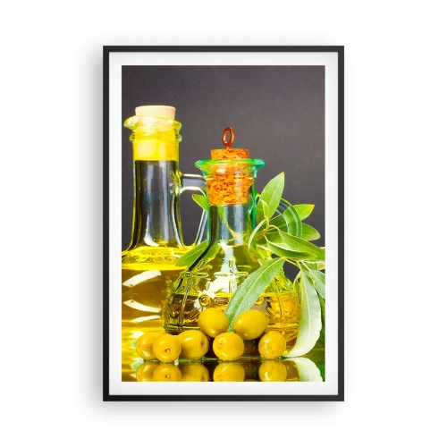 Póster en marco negro - Bodegón con aceitunas y aceite - 61x91 cm