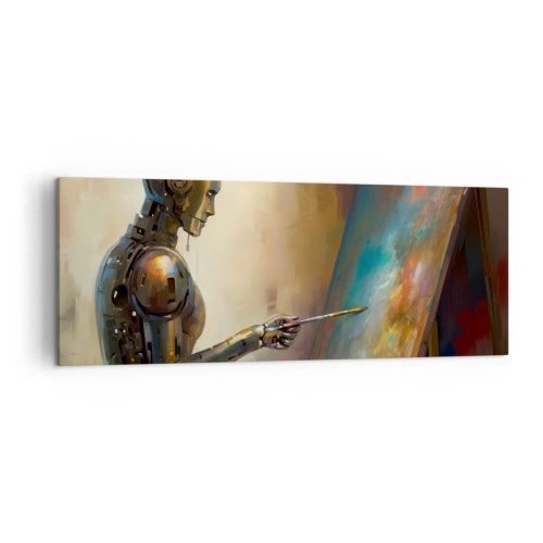 Cuadro sobre lienzo - Impresión de Imagen - Un robot pintando sobre un lienzo con un estilo artístico. - 140x50cm - Arte del futuro - Decoración de pared moderna para salón y dormitorio ARTTOR