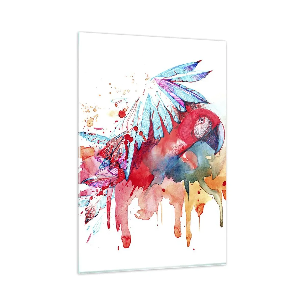 Cuadro sobre vidrio - Impresiones sobre Vidrio - Un loro en estilo artístico de acuarela. - 80x120cm - Loros coloridos - Decoración de pared moderna para salón y dormitorio ARTTOR