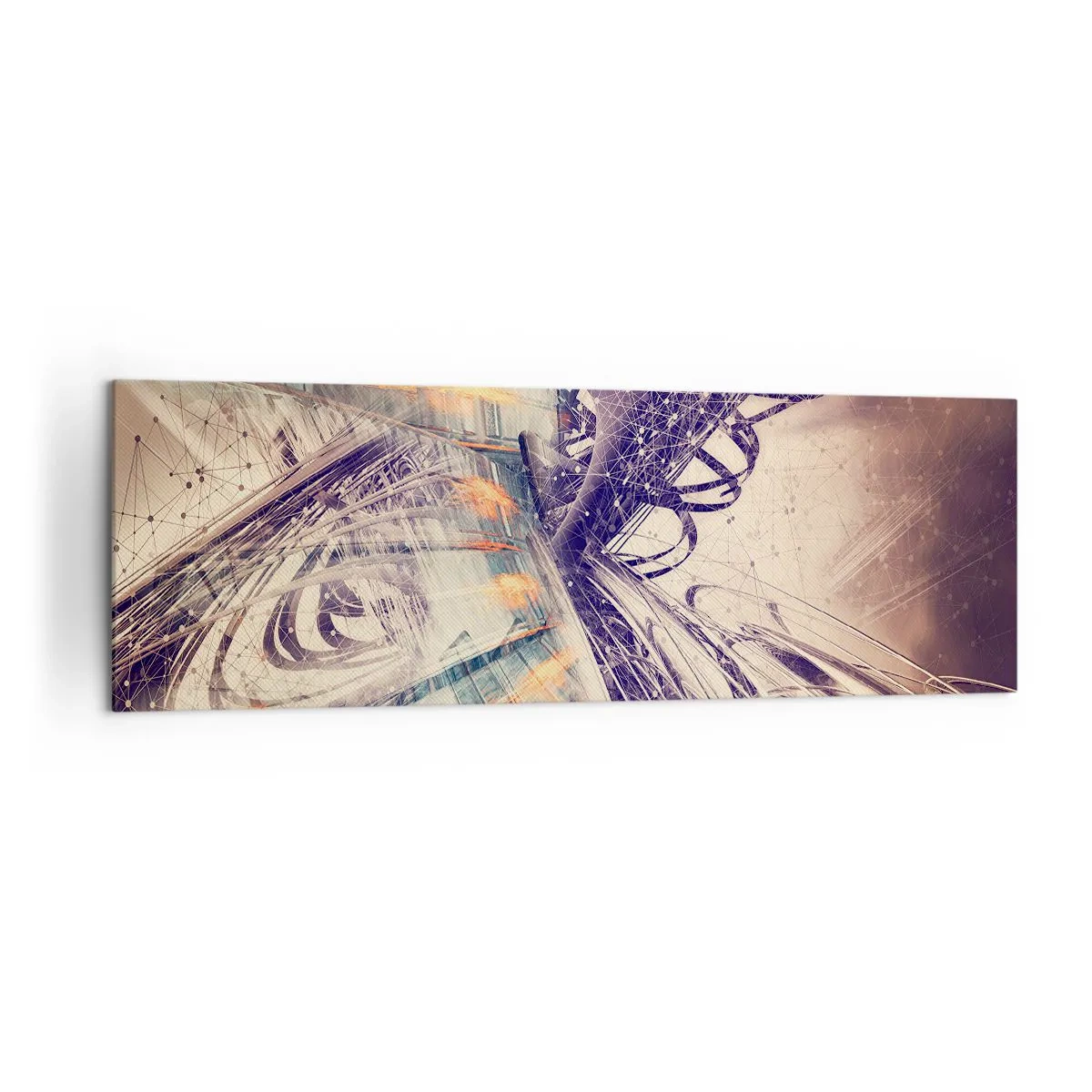 Cuadro sobre lienzo - Impresión de Imagen - Abstracción dinámica en tonos beige y morado. - 160x50cm - Con mucha prisa - Decoración de pared moderna para salón y dormitorio ARTTOR