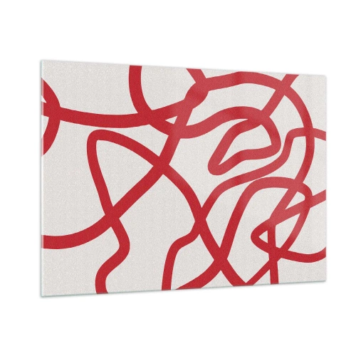 Cuadro sobre vidrio - Impresiones sobre Vidrio - Líneas rojas que giran dinámicamente sobre un fondo blanco - 100x70cm - Rojo sobre blanco - Decoración de pared moderna para salón y dormitorio ARTTOR
