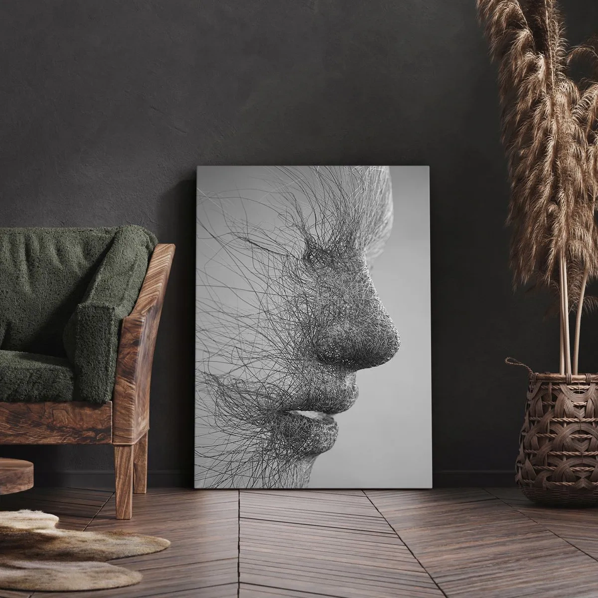 Cuadro sobre lienzo - Impresión de Imagen - Perfil facial artístico creado con líneas delicadas. - 50x70cm - Espíritu del viento - Decoración de pared moderna para salón y dormitorio ARTTOR