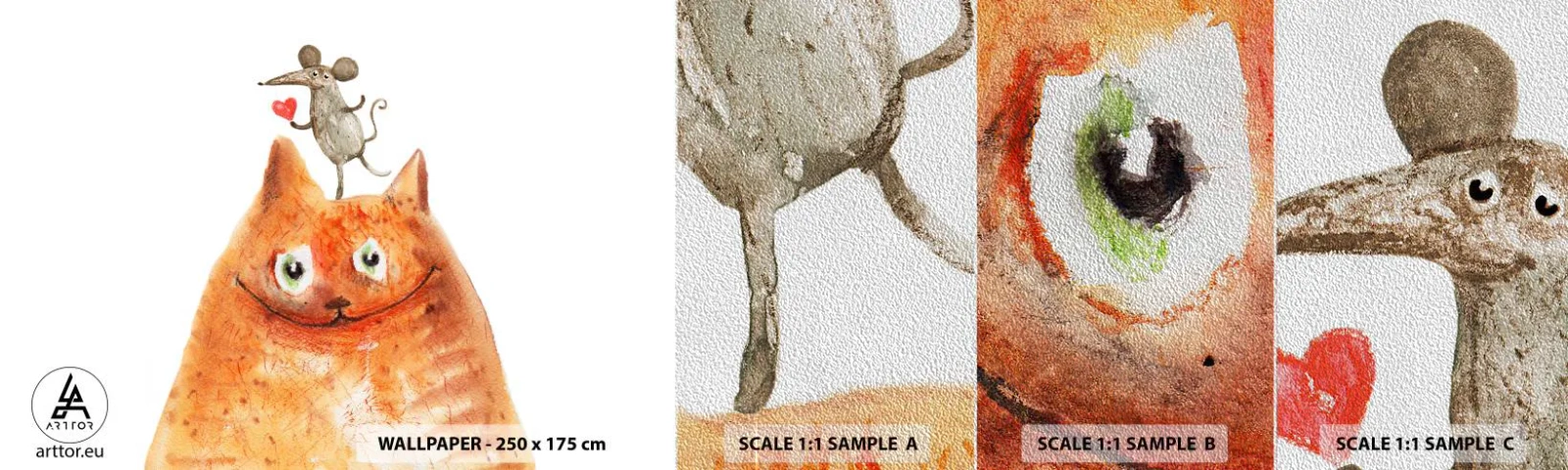 Muestra de fotomural Premium Sand - Paradojas del amor - Para niños, Ratón, Gato - 100x30 cm