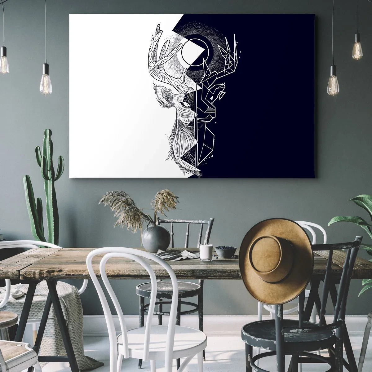 Cuadro sobre lienzo - Impresión de Imagen - Geometría y naturaleza en una composición simbólica - 70x50cm - Lucha y unidad de los opuestos - Decoración de pared moderna para salón y dormitorio ARTTOR