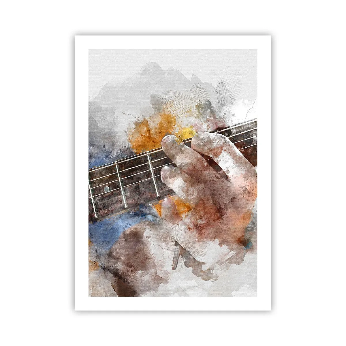 Póster - Mano artística tocando la guitarra en estilo acuarela - 50x70cm - Poesía entre las cuerdas - Decoración de pared moderna para salón y dormitorio ARTTOR