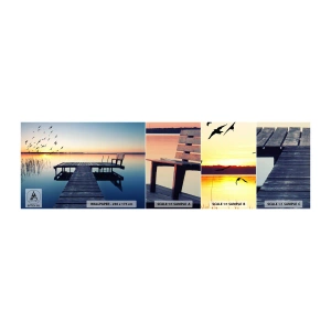 Muestra de fotomural autoadhesivo Deluxe Sticker - Fue un buen día - Paisaje, Lago, Puente de madera - 100x30 cm
