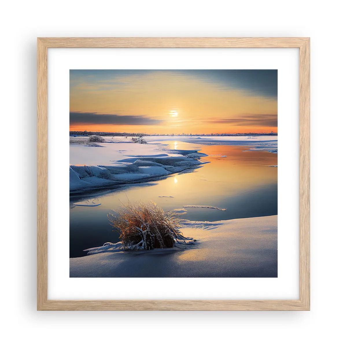 Póster en marco roble claro - Atardecer de invierno - 40x40 cm