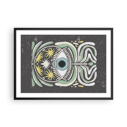 Póster en marco negro - Un ojo simbólico rodeado de patrones abstractos. - 70x50cm - Rituales tribales - Decoración de pared moderna para salón y dormitorio ARTTOR